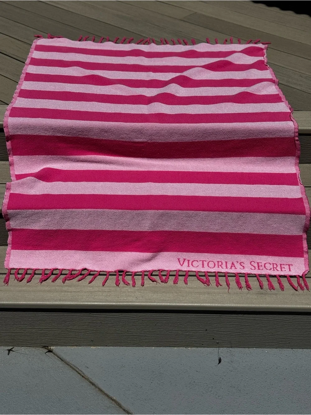 Victoria's Secret Limited Edition Beach Towel Blanket Pink Striped Fringed
